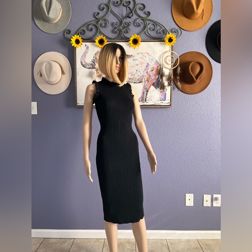 Black Fitted Ruffle Accent Dress